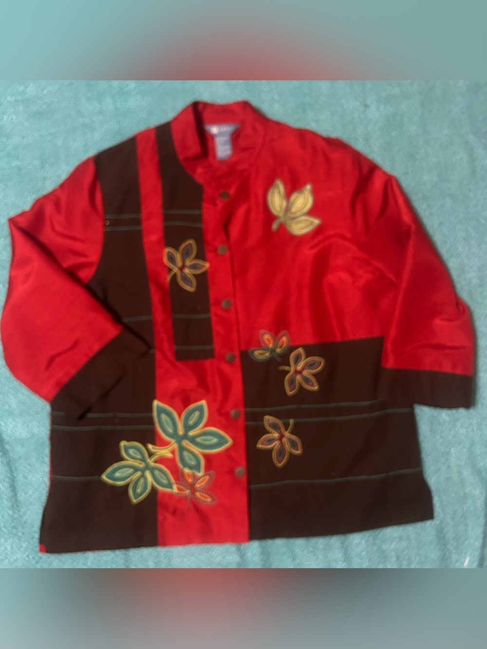 Koret Red and Brown Floral Button-Front Shirt/Jacket